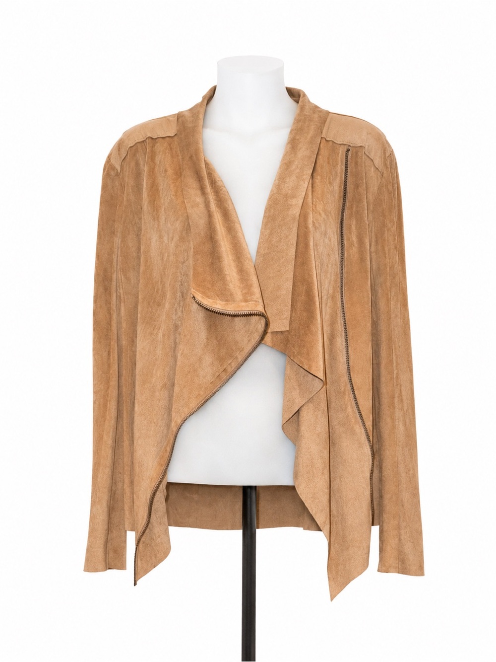 Mote Tan Faux Suede Waterfall Moto Jacket Asymmetrical Zip Large